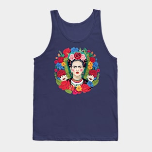 Mexican Dream of Flowers and Frida Kahlo Tank Top